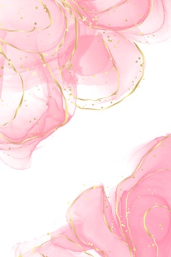 pink watercolor flowers with golden outlines