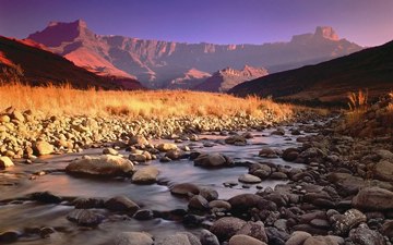 Drakensberg and Tugela River at Sunset, Royal Natal NP, South Africa (fixed color)