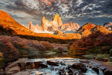 autumn sunrise by Mount Fitz Roy, El Chaltn, Patagonia, Argentina