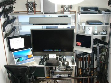 room with weapons and computers