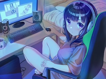 (e) girl using a computer by akira tooru
