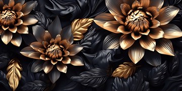 gold flowers over black leaves