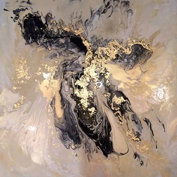 abstract painting with gold & black swirls