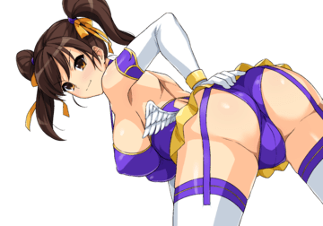 (e) Haruhi bending over in a violet outfit by haruhisky