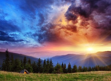 sunset in Marmarosh Mountain Range, Ukraine (shopped sky)