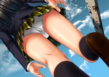 (e) dutch angle, looking at pantsu from below