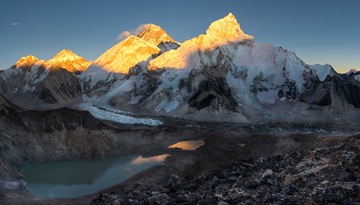 Mount Everest and Nuptse during sunset from Kala Patthar, Nepal