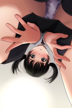 (e) bending down, touching her thighs, view straight from below