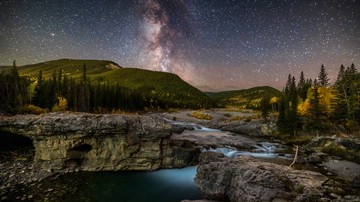 Milky Way over the Elbow River, Alberta, Canada