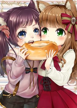 catgirls eating donut