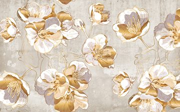 golden cherry blossoms over plaster background