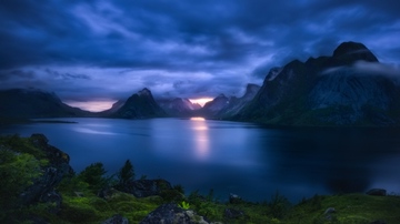 clouds hanging low over the Lofoten Islands, Norway